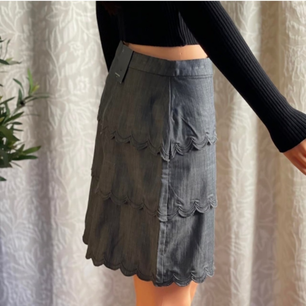 Banana Republic Chambray Scalloped Tiered Pencil Mini Skirt Size 4